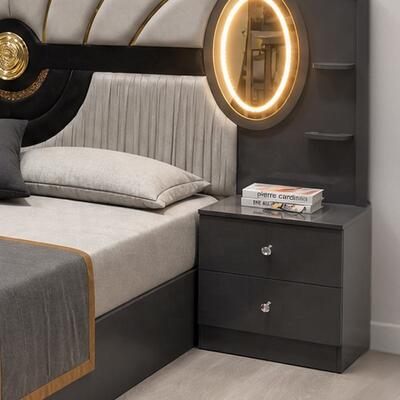 Juego Completo de Dormitorio de Lujo Real Turco Tamaño King, Suite de Dormitorio con Cabecero Iluminado, Marco de Madera, Juego de Muebles de Dormitorio Moderno