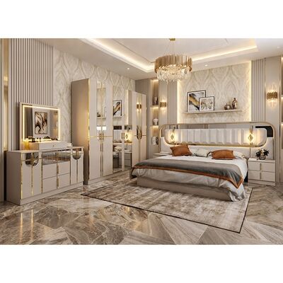 High Gloss Royal Luxury Complete Bedroom Sets King Size Bedroom 5 piezas Marco de madera Set de muebles de dormitorio moderno turco
