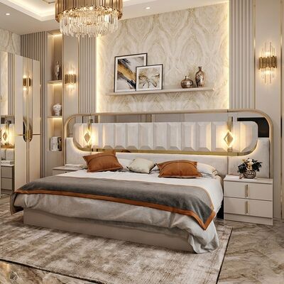 High Gloss Royal Luxury Complete Bedroom Sets King Size Bedroom 5 piezas Marco de madera Set de muebles de dormitorio moderno turco