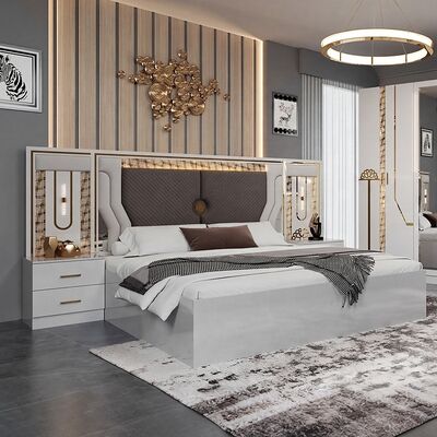 Compras al por mayor conjunto de cama de tamaño rey turco conjunto completo de habitación de lujo conjunto de habitación para adultos doble marco de madera conjunto de muebles de dormitorio moderno
