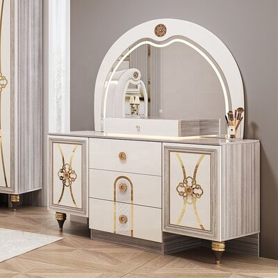 Juego de muebles de dormitorio moderno tamaño King, lujo, cabecero iluminado, cama doble, marco de madera, juego completo para dormitorio principal turco