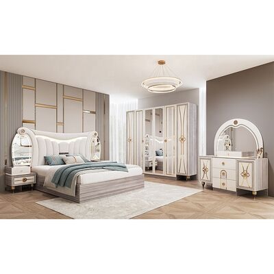 Juego de muebles de dormitorio moderno tamaño King, lujo, cabecero iluminado, cama doble, marco de madera, juego completo para dormitorio principal turco