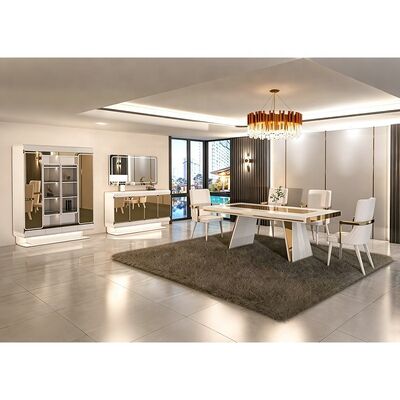 Luxury Royal Complete Dining Room Sets Furniture Home Restaurant Rectangle Wooden Modern Dining Table Set 6 Seater with Chairs