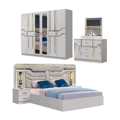 China Wholesale Cheap Wooden MDF king Size Bed Set 5 Pieces Double Room Modern Luxury Wood Frame Bedroom Sets Furniture