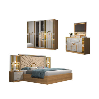 China mayorista barata de madera MDF king tamaño de cama conjunto de 5 piezas de habitación doble moderno de lujo de madera marco de habitación conjuntos de muebles