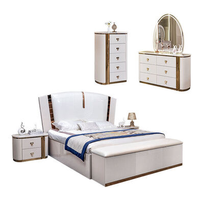 Lecho de madera de lujo de cuero King Size Set de dormitorio completo habitación para adultos doble Cuadro de madera Completo conjunto de muebles de dormitorio de lujo moderno