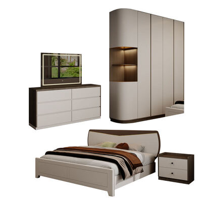 Suite completa de dormitorio principal en madera, King Size con amplio espacio de almacenamiento, acogedor minimalista lujoso muebles de dormitorio moderno