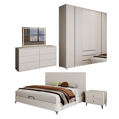 Premium King Size Set de dormitorio de madera con almacenamiento, ofreciendo un ambiente minimalista acogedor para el dormitorio moderno de lujo completo