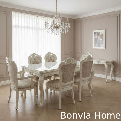 Estilo europeo Madera maciza 8 plazas Set de mesa de comedor sillas Muebles de comedor Muebles clásicos de madera de lujo Set de mesa de comedor para 8