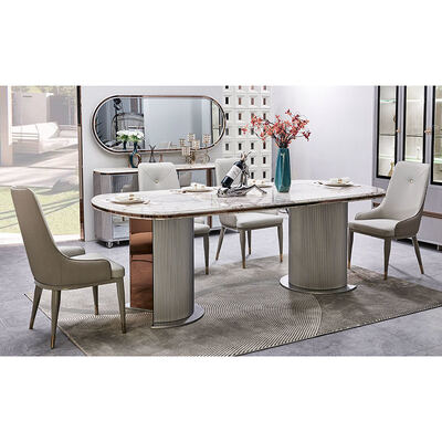 Completo conjunto de comedor de madera de lujo de 6 asientos Muebles para el hogar de lujo de madera moderna de gran tamaño Mesa de comedor de mármol conjunto de 4 sillas