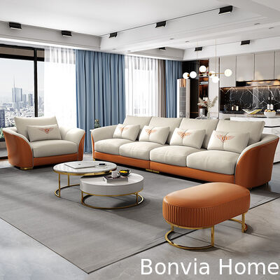 Diseño Italiano Casa de lujo Sofá de cuero modular Conjunto de muebles de villa Marco de madera Sofá seccional de salón grande