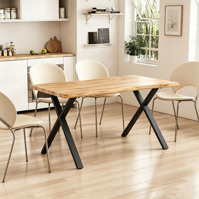 Mesa de comedor rectangular de estilo minimalista con borde vivo, muebles de comedor con Base de Metal, juego de mesa de comedor moderno de madera de 6 plazas
