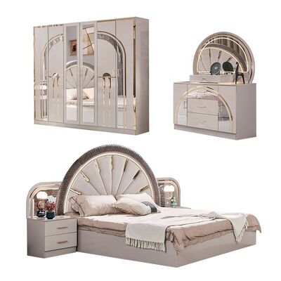 Conjunto Completo de Muebles de Dormitorio Modernos Turcos de Lujo Cama King Size 5 Piezas Estructura de Madera Barato Muebles de Dormitorio Pequeños Completos