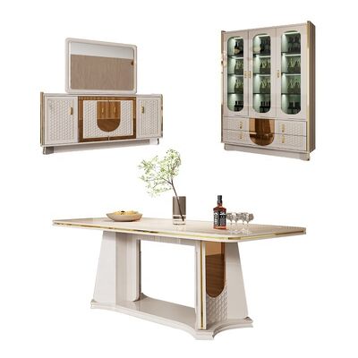 Conjuntos de comedor modernos para el hogar, muebles de comedor de madera, mesa de comedor de lujo con aparador y vitrina de vinos