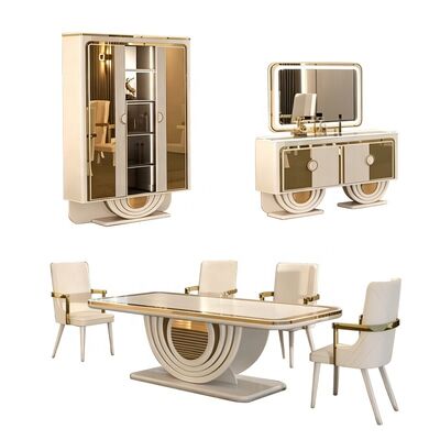 Muebles de lujo para comedores de oro blanco, mesa de comedor moderna para 6 personas, sillas rectangulares, juego de comedor de madera para el hogar y el restaurante