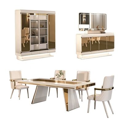 Comedor completo de lujo Real Muebles Casa Restaurante Rectángulo Mesa de comedor moderna de madera Conjunto de 6 asientos con sillas