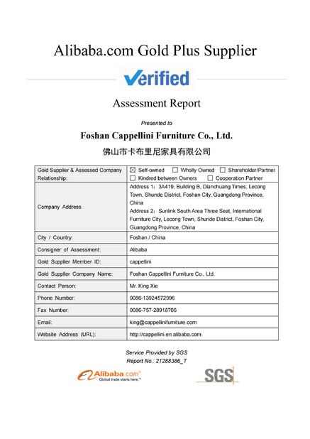 CHINA Bonvia Home  Furniture Co., Ltd. certificaciones